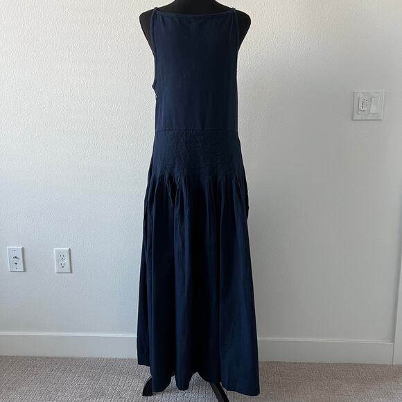 J Crew Pintuck Mixy Dress Size XL Navy Midi Sleeveless - Picture 4 of 11
